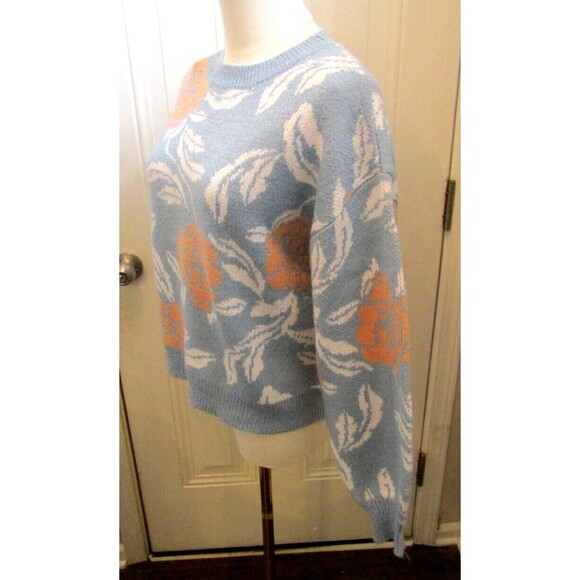 Mango Blue Floral Sweater Blue Crew Neck Knit Chelsea & Theodore NWT Size SP - Picture 4 of 8
